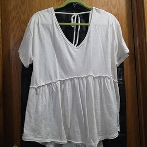 SO White V-Neck Babydoll Tunic with Back Tie